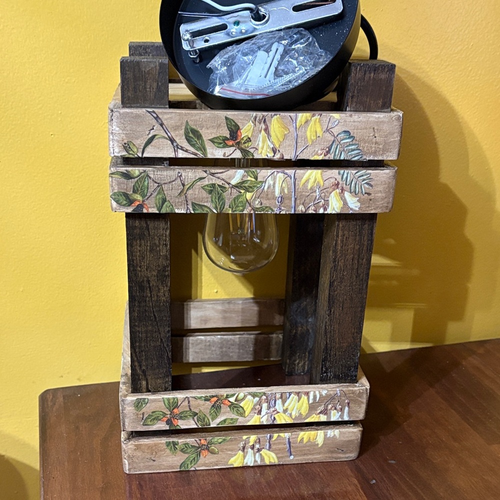 Rustic Wooden Lantern with Floral Design
